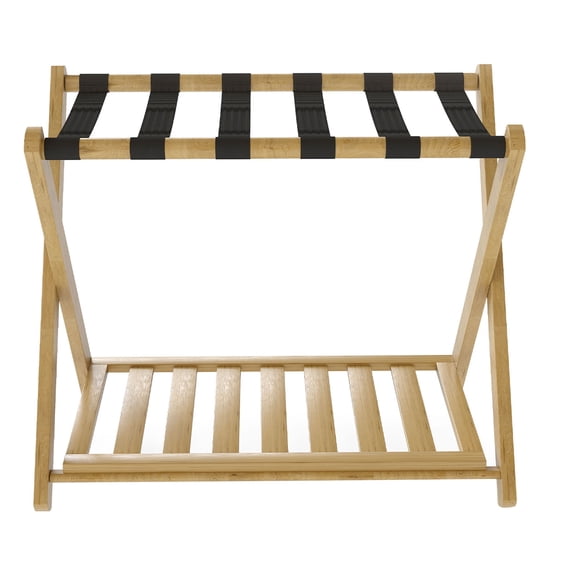 Luggage Rack Foldable Thickened Wood Suitcase Stand with Storage Shelf for Hotel Bedroom Guest Room Wood Color