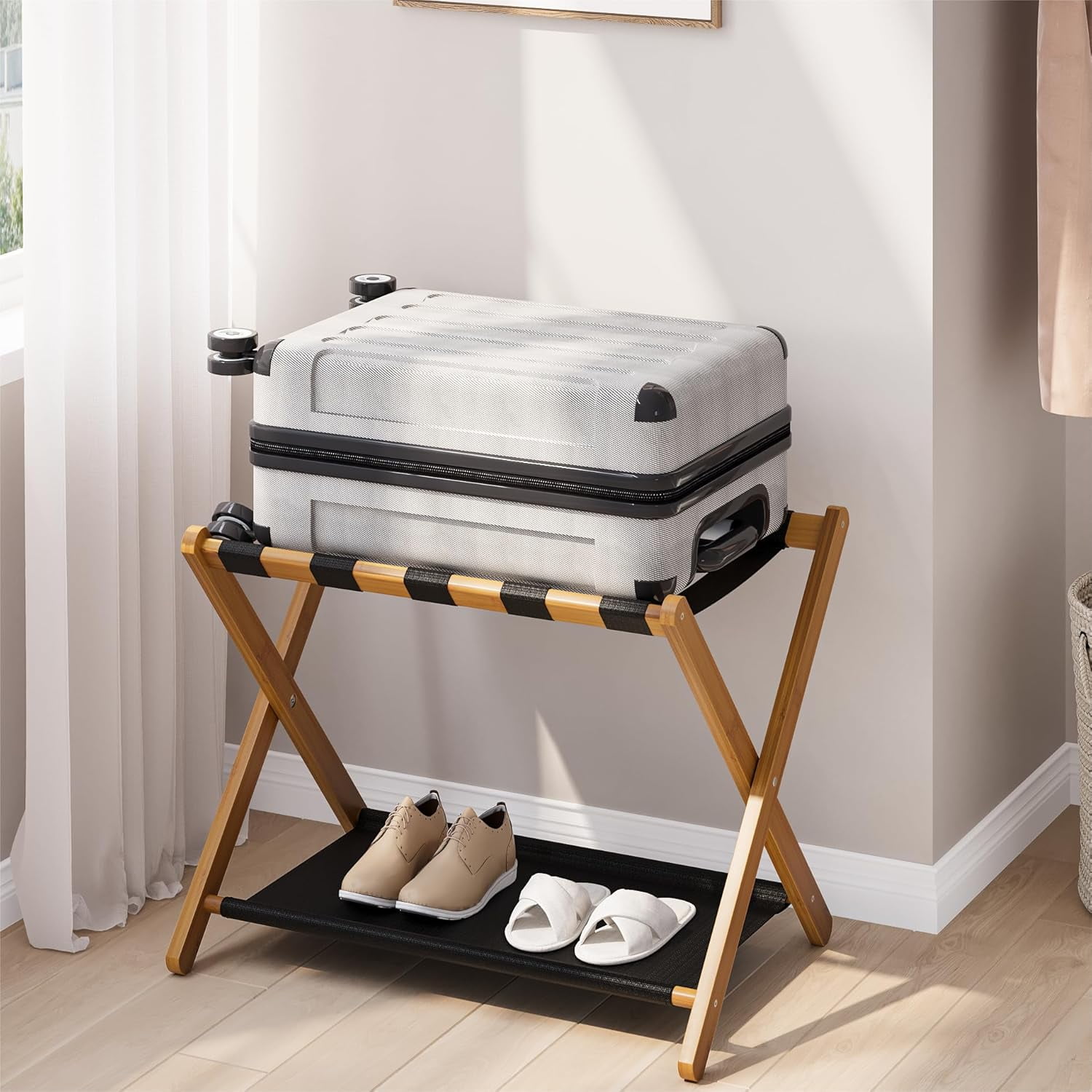 Luggage Rack, Folding Luggage Rack for Guest Room, Walnut Bamboo ...