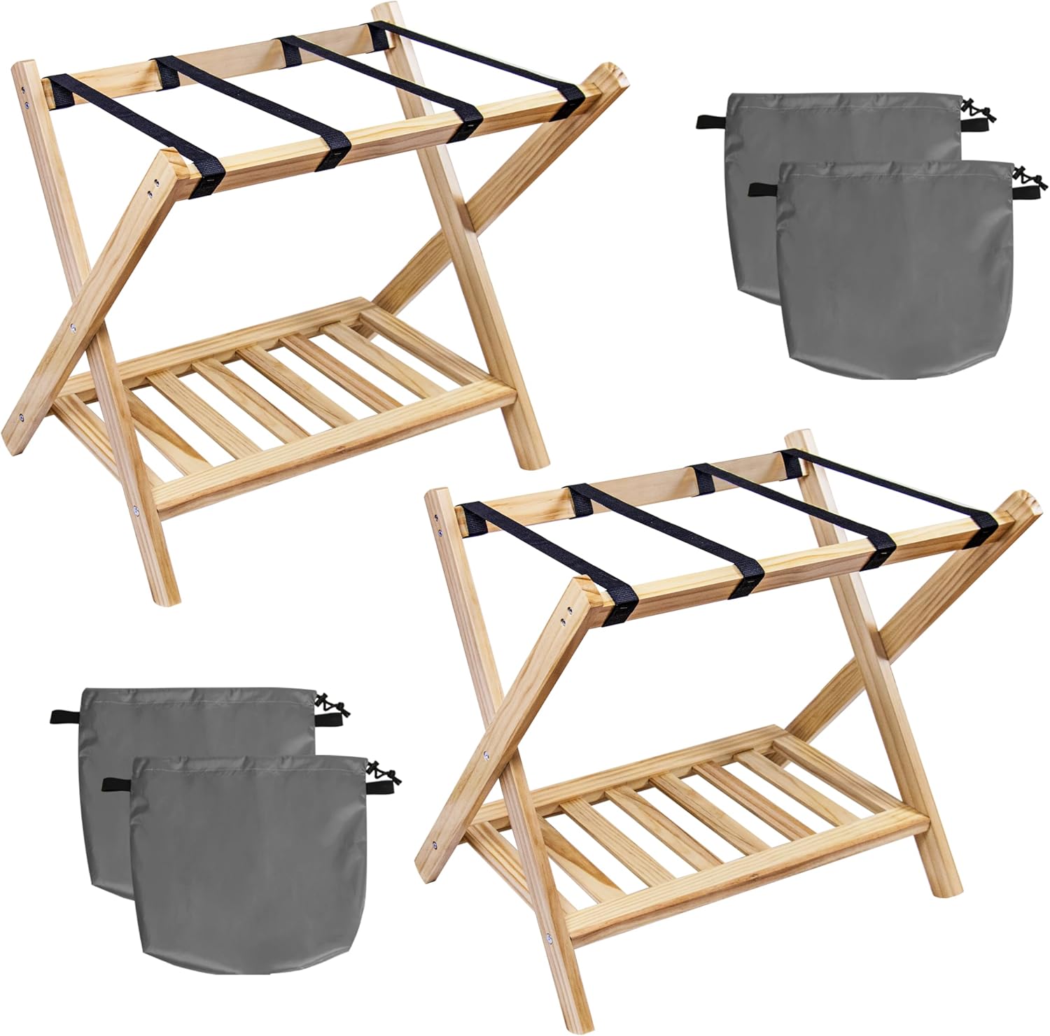 Luggage Rack Folding Suitcase Stand with Storage Luggage Holder with 4 ...