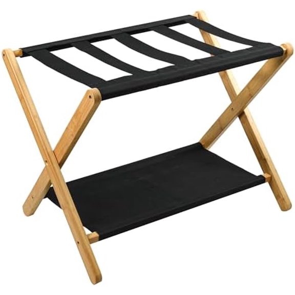 Luggage Rack, Folding Suitcase Stand with Storage Shelf,Bamboo Luggage Stand for Guest Room,Bedroon and Hotel,Holds up to 131 lb,Fit Most Luggage Size,Natural