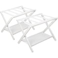 thumbnail image 1 of Luggage Rack, Folding Suitcase Stand with Storage Shelf Set of 2, Bamboo Luggage Stand for Guest Room,Bedroon and Hotel,Holds up to 131 lb,Fit Most Luggage Size,White, 1 of 10