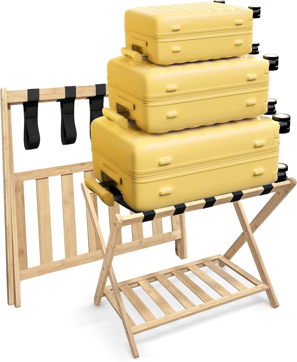 Natural Bamboo Foldable Luggage Rack with Two Layers