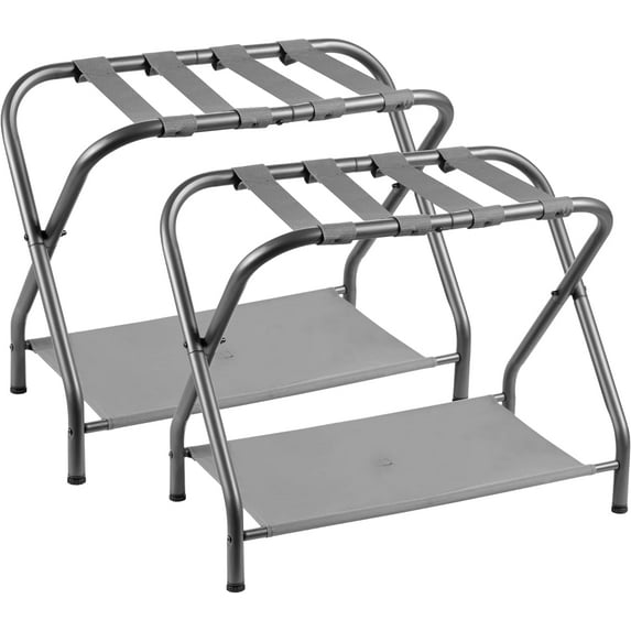 Luggage Rack,Pack of 2,Steel Folding Suitcase Stand with Storage Shelf for Bedroom, Hotel, Foldable Steel Frame, Guest Room Bedroom Hotel, 26.2" L x 14.4" W x 20.5" H, Gray,