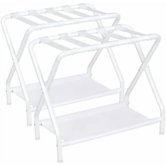 Luggage Rack, Set of 2, Foldable Suitcase Stands for Guest Room, Metal Luggage Holder with Storage Shelf for Bedroom, Hotel, Easy Assemble, White HLR02WT