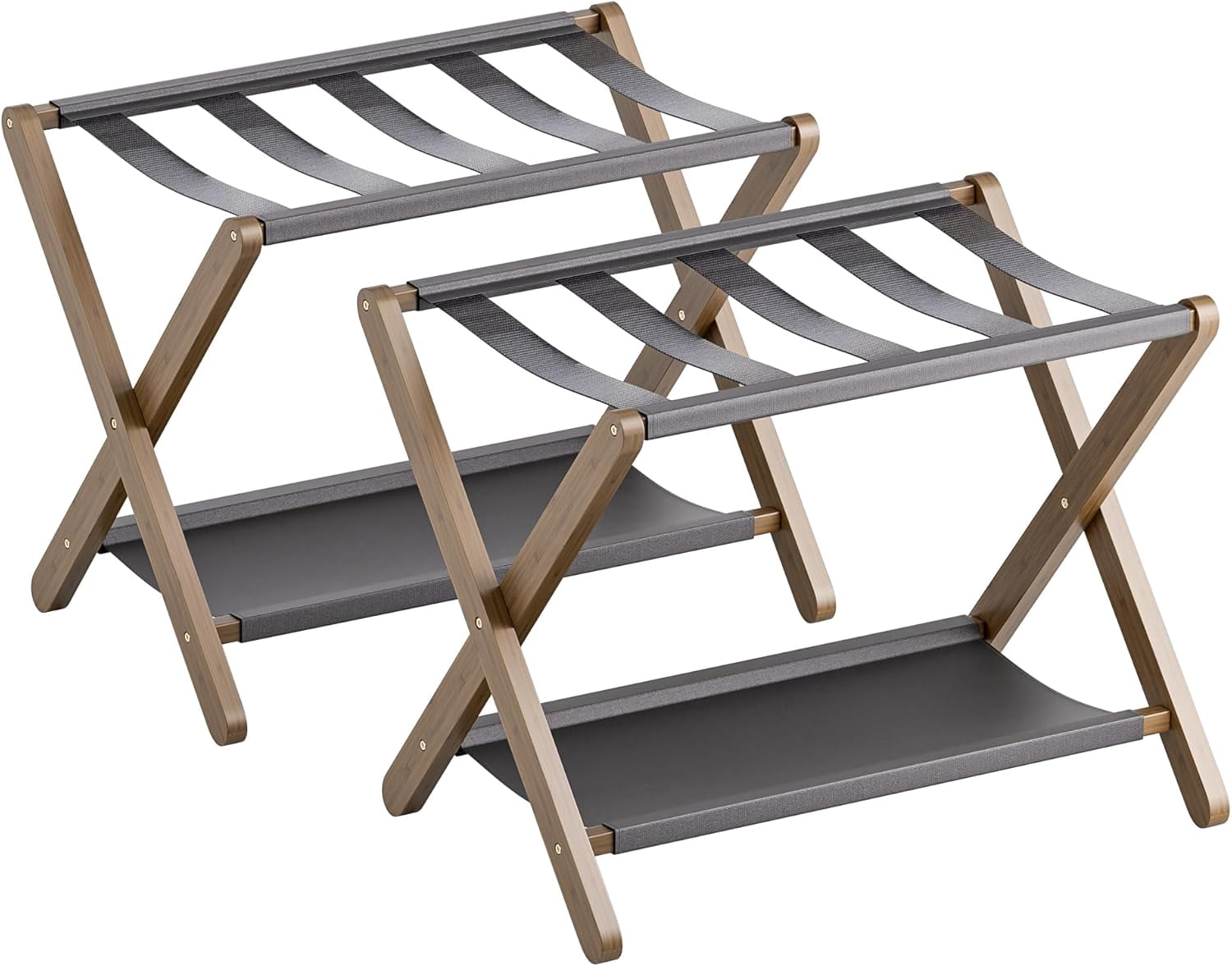 Luggage Rack, Set of 2, Folding Suitcase Stand with Storage Shelf ...