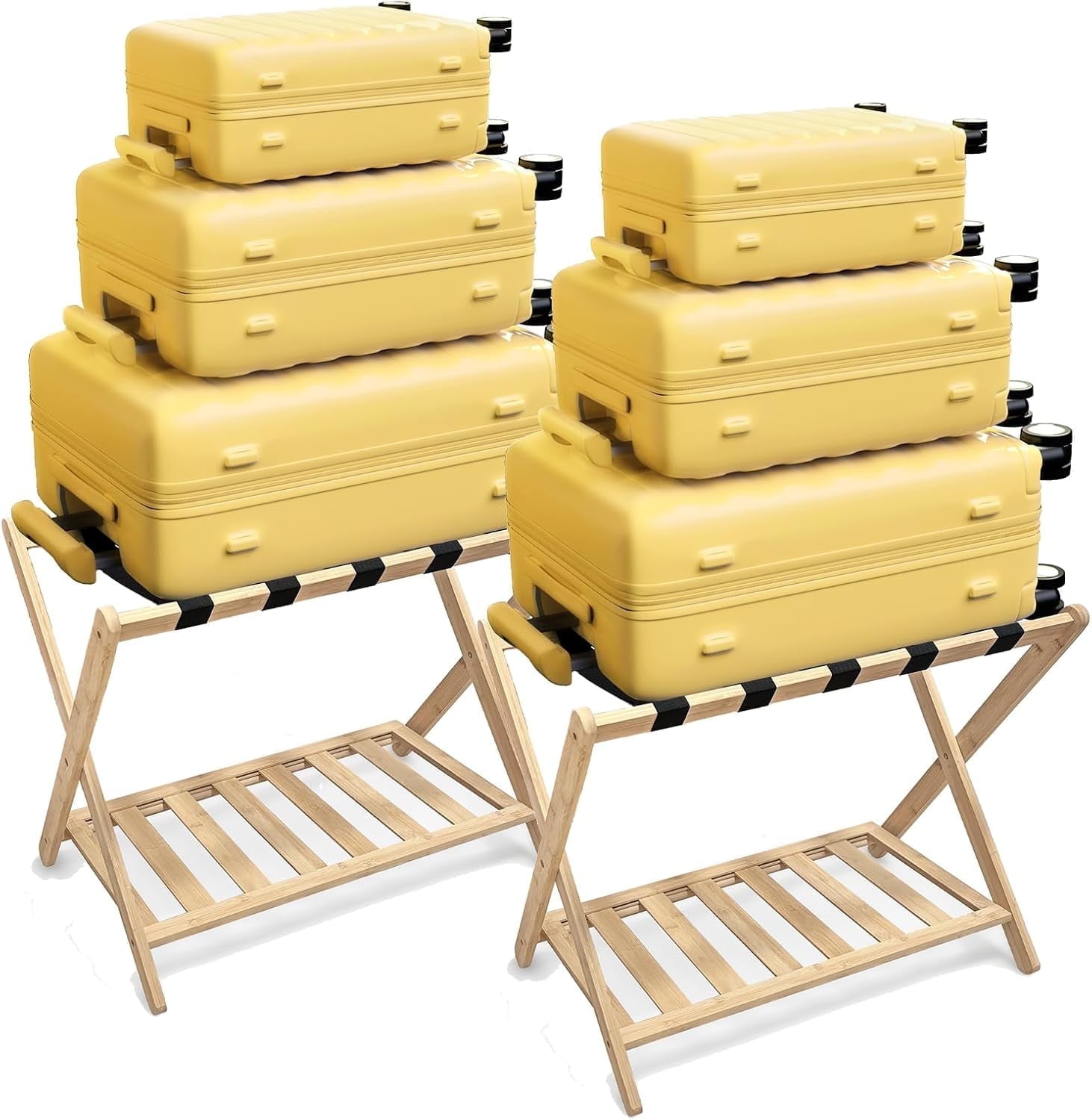 Smuxee White Bamboo Luggage Rack Pack Of 2, Foldable Suitcase Stand
