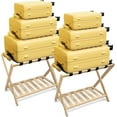 thumbnail image 1 of Luggage Rack Set of 2, Luggage Rack for Guest Room, Bedroom, Hotel - Natural Bamboo Suitcase Stand, Foldable with 2 Layers, up to 150 lbs - Fully Assembled Luggage Stand 2 Pack, 1 of 8