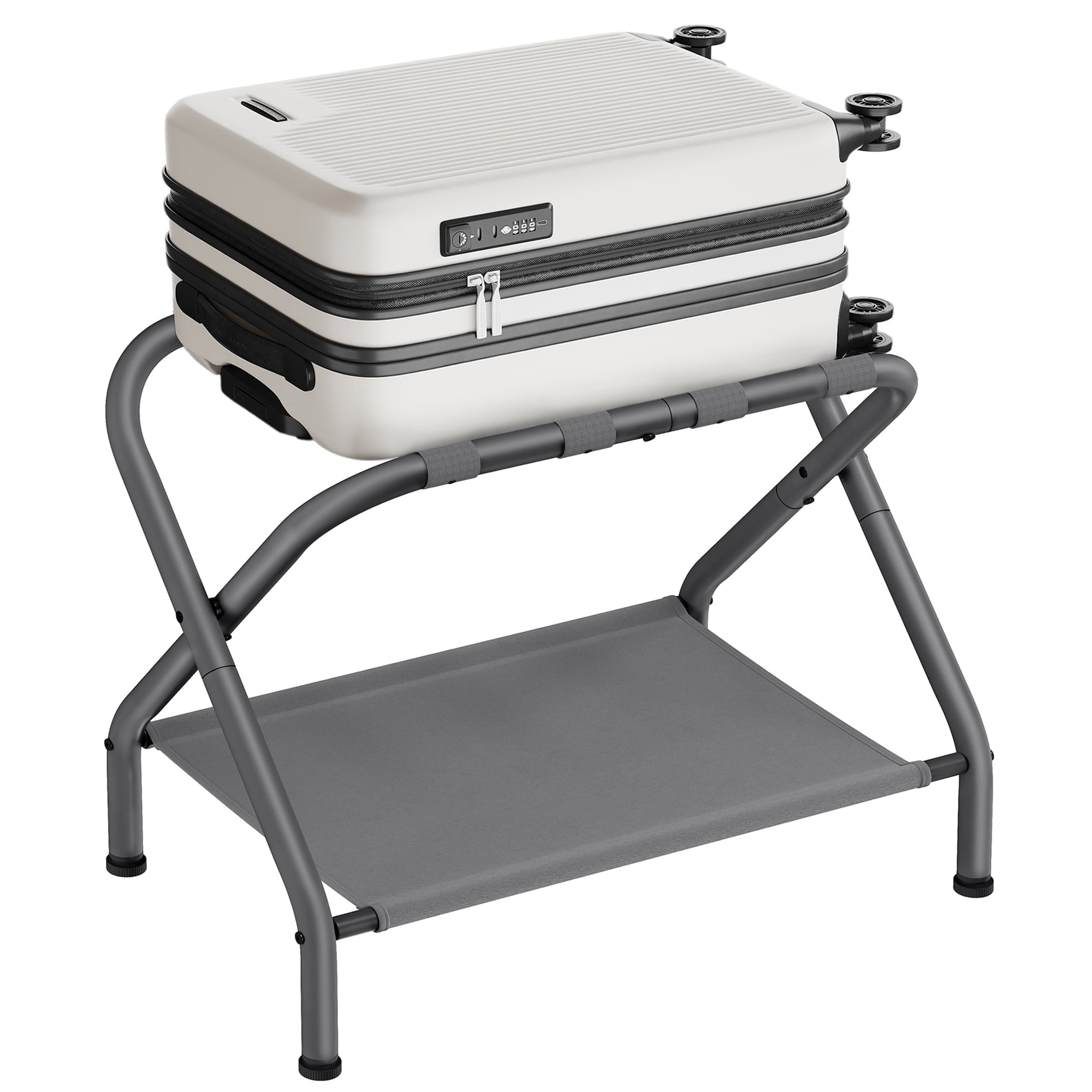 Generic Folding Suitcase Rack, Slate Gray, Metal Frame, Fabric Storage ...