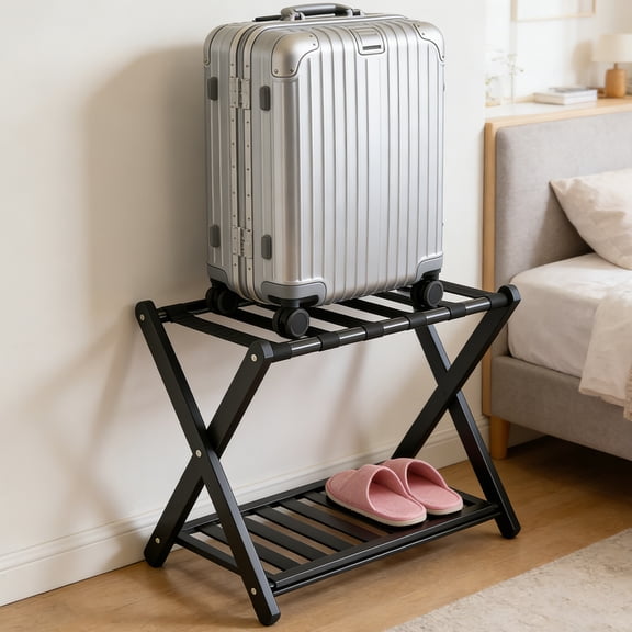 Luggage Rack, Suitcase Stand with Storage Shelf for Hotel Bedroom, Guest Room, X Shaped Construction for Stability
