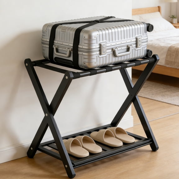 Luggage Rack, Suitcase Stand with Storage Shelf for Hotel Bedroom, Guest Room, X Shaped Construction for Stability
