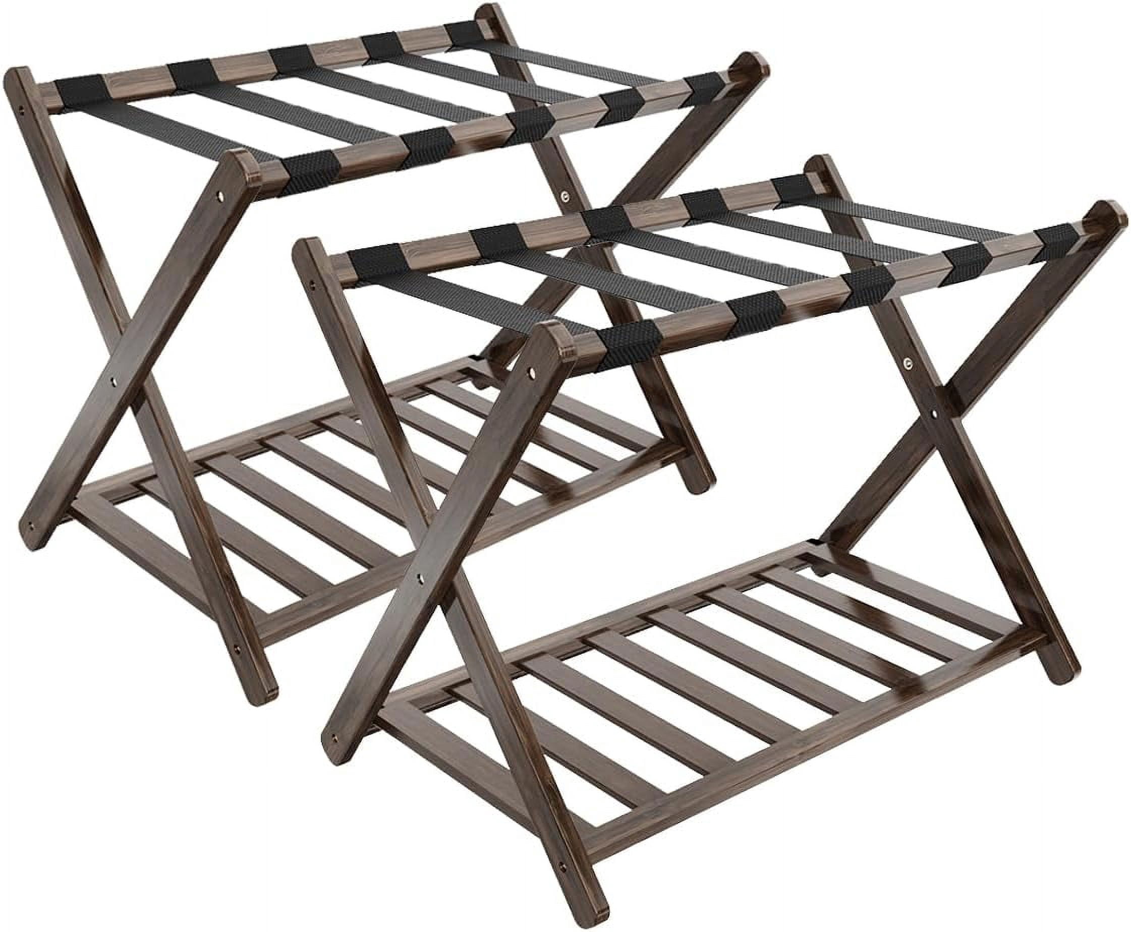 Luggage Racks, Folding Suitcase Stand with Storage Shelf, Bamboo ...