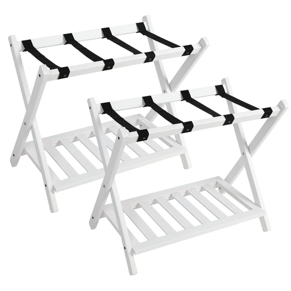 Luggage Racks, Set of 2 Folding Luggage Rack for Guest Room, Bamboo Suitcase Stands with Nylon Straps, X-Shape Heavy Duty Luggage Holder, Suitcase Holder for Guest Room, Hotel, Bedroom, White