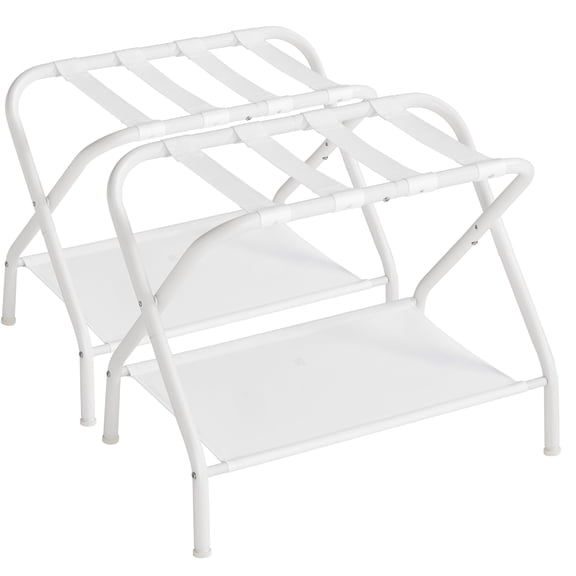 Luggage Racks, Set of 2, Suitcase Stand with Fabric Storage Shelf, for Guest Room, Bedroom, Hotel, Foldable Steel Frame, Holds up to 110 lb, 27.2 x 15 x 20.5 Inches, Black