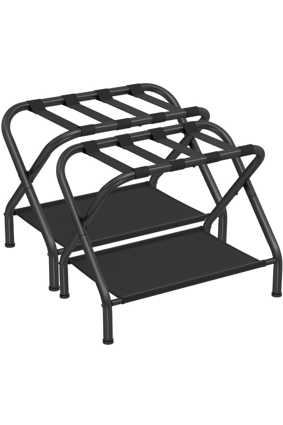Luggage Racks Set of 2 Suitcase Stand with Fabric Storage Shelf for Guest Room Bedroom Hotel Foldable Holds up to 110 lb Black