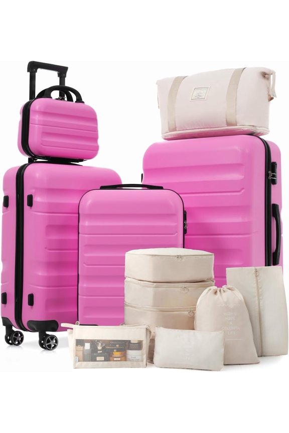 Luggage Set 13 count, Hardshell ABS Suitcases with 8 Silent Spinner Wheels, Durable and Lightweight Travel Luggage for Family Trips