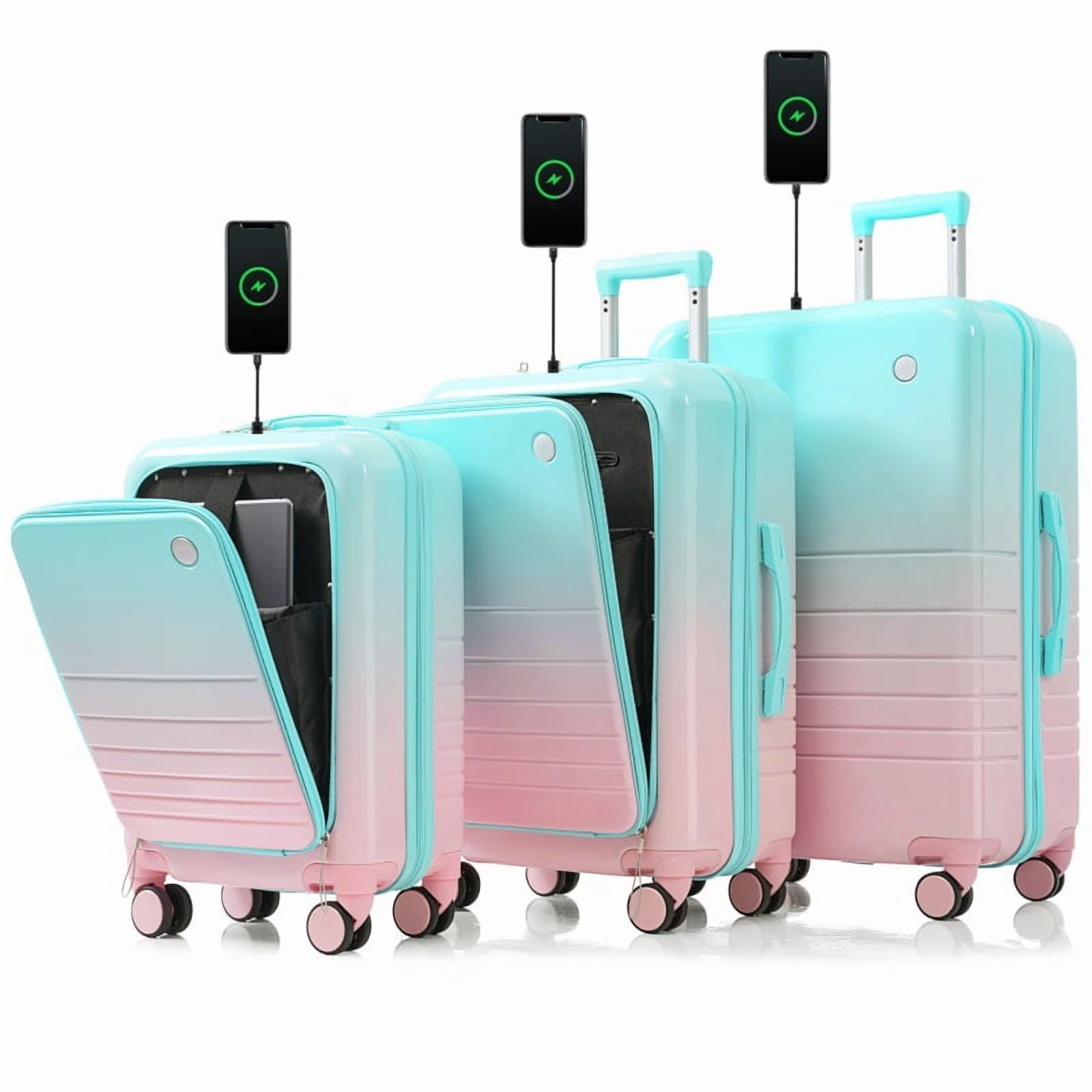 Luggage Set of 3, 20, 24, 28inch with USB Port, 20, 24inch with front ...