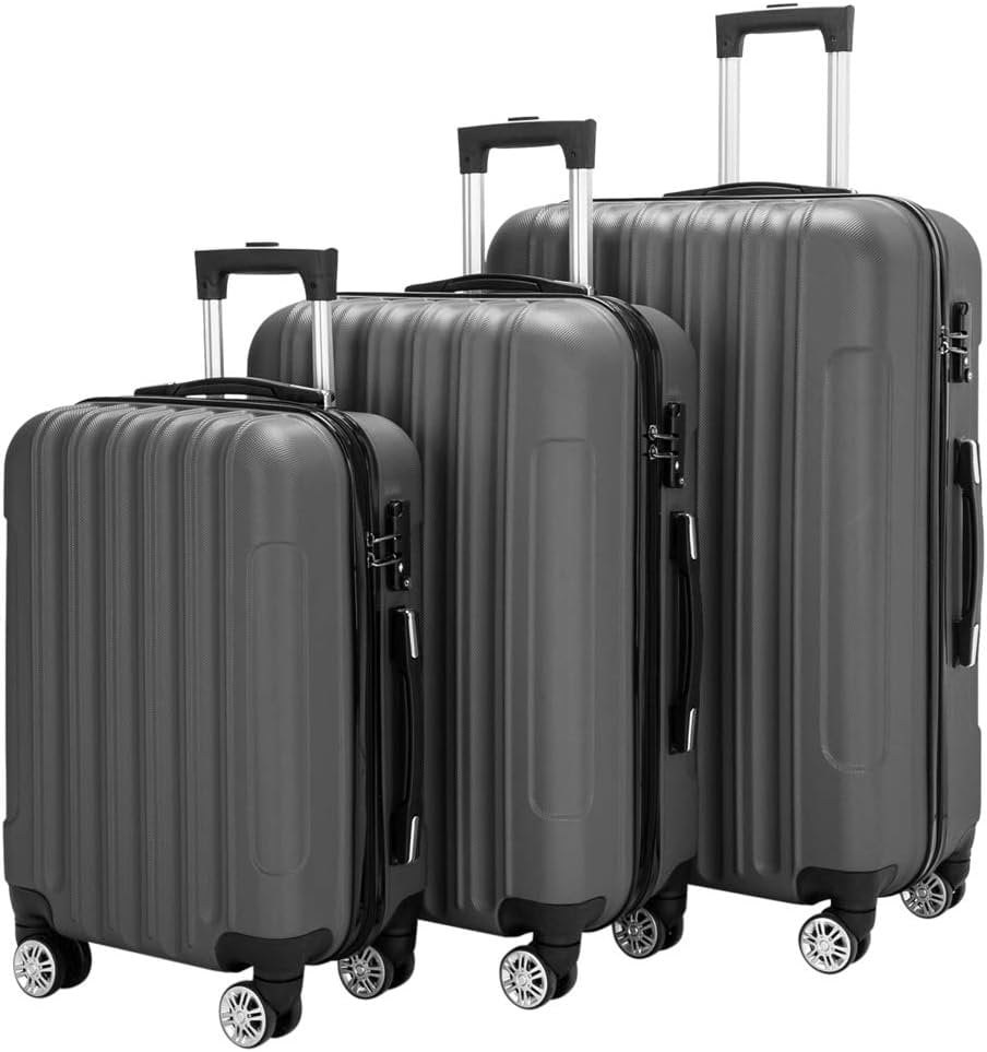 Luggage Set of 3 Hardside Carry  Suitcase Sets with Spinner Wheels & TSA lock, Portable Lightweight ABS Luggages for Travel, Business - Dark Grey (20/24/28)