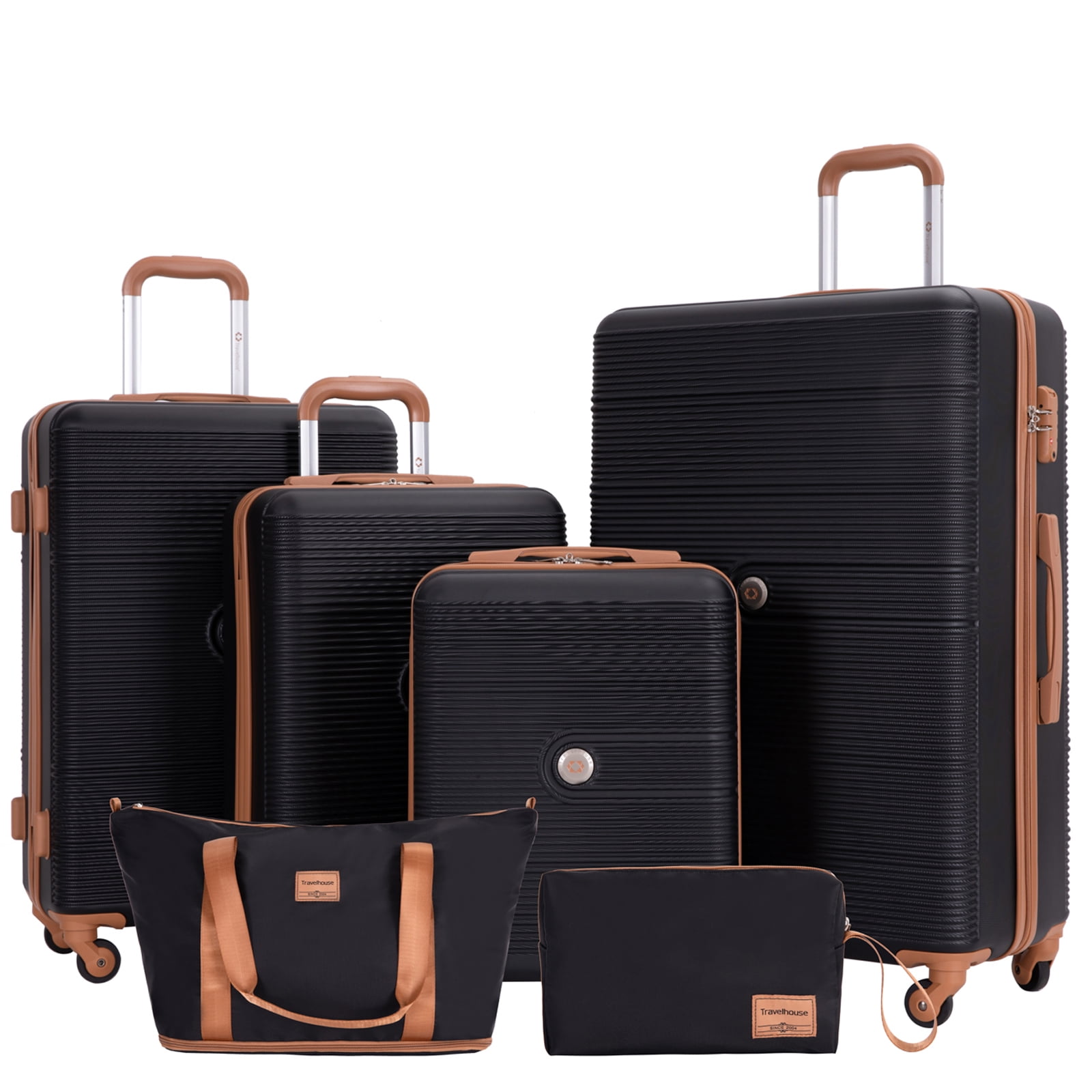 Travelhouse 6 Piece Hardshell Luggage Set Hardside Lightweight Suitcase with TSA Lock Spinner Wheels.(Black) - Walmart.com
