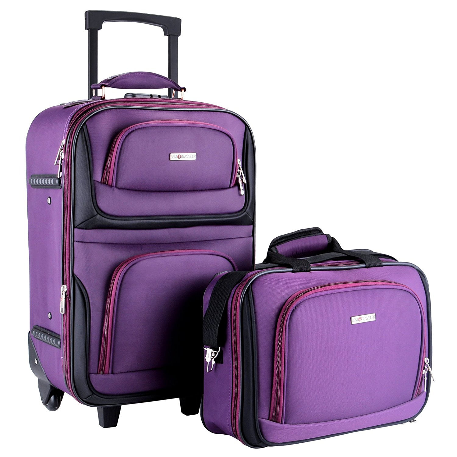 Luggage Set Expandable Carry On Trolley Suitcase Tote Bag 2 Piece Set Purple