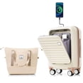 thumbnail image 1 of Luggage Set of 2 pcs, Front Opening 20-Inch Luggage with Expandable Travel Bag Set, Carry on Luggage with USB Port and Cup Holder, Ivory, 1 of 8