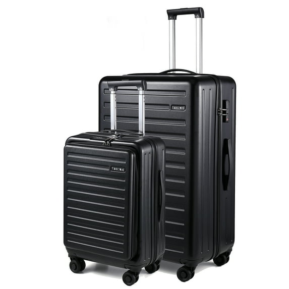 Luggage Sets 2 Piece (20 with Front Zipper Pocket/ 28) ABS+PC Suitcase Hardshell Lightweight Carry Ons with TSA Lock & Spinner Silent Wheels, Convenient for Trips, Black