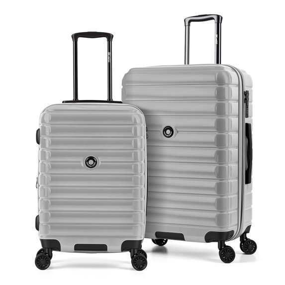New York Xpress Luggage Sets 2 Piece Hardside Expandable Suitcase with Spinner Wheels, 20" Carry-on & 25" Medium Checked Luggage, Silver, La13601