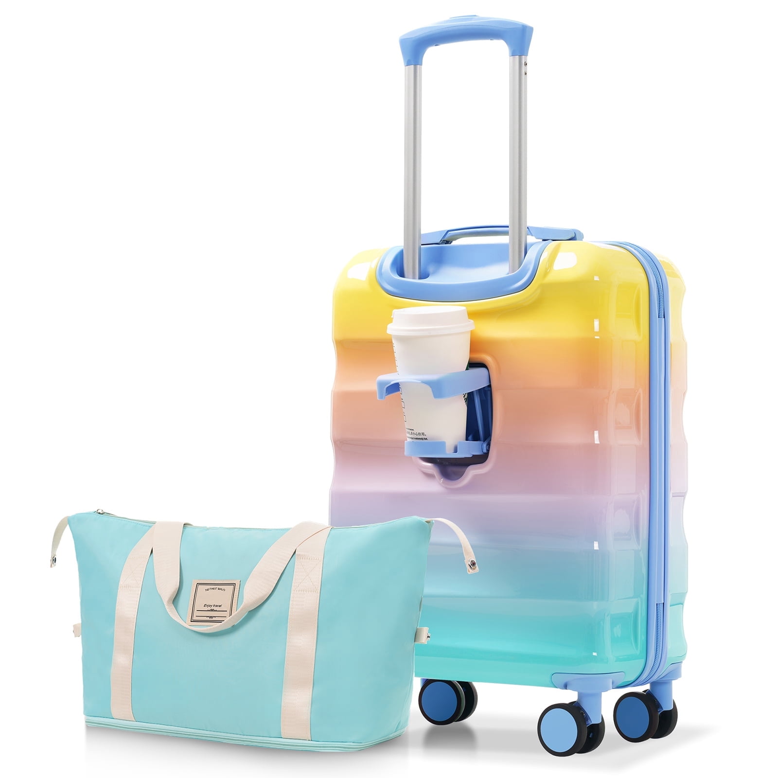 Luggage Sets 2 Piece Lightweight Hardside Rugged Travel Suitcase with Wheels, 22” x 14” x 9” Airline Approved, TSA Lock, Orange Blue