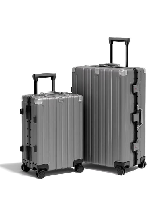 Luggage Sets 2 Pieces Aluminum Frame Carry On Luggage with Wheels PC ABS Hardside Zipperless with TSA Lock 20 28 inch Gray