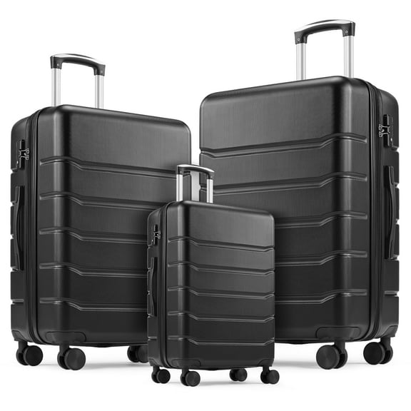 Aidoly Luggage Sets, 20-24-28 inch, Hard-Shell Suitcases for Teen and Adult, Spinner Wheels, Expandable, Black