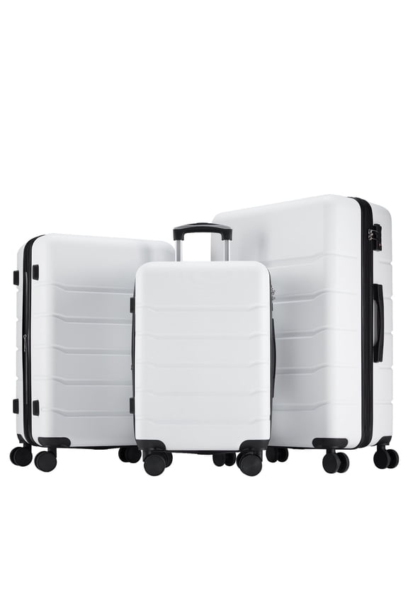 Luggage Sets, 20-24-28 inch, Hard-Shell Suitcases for Teen and Adult, Spinner Wheels, Expandable Lightweight, White