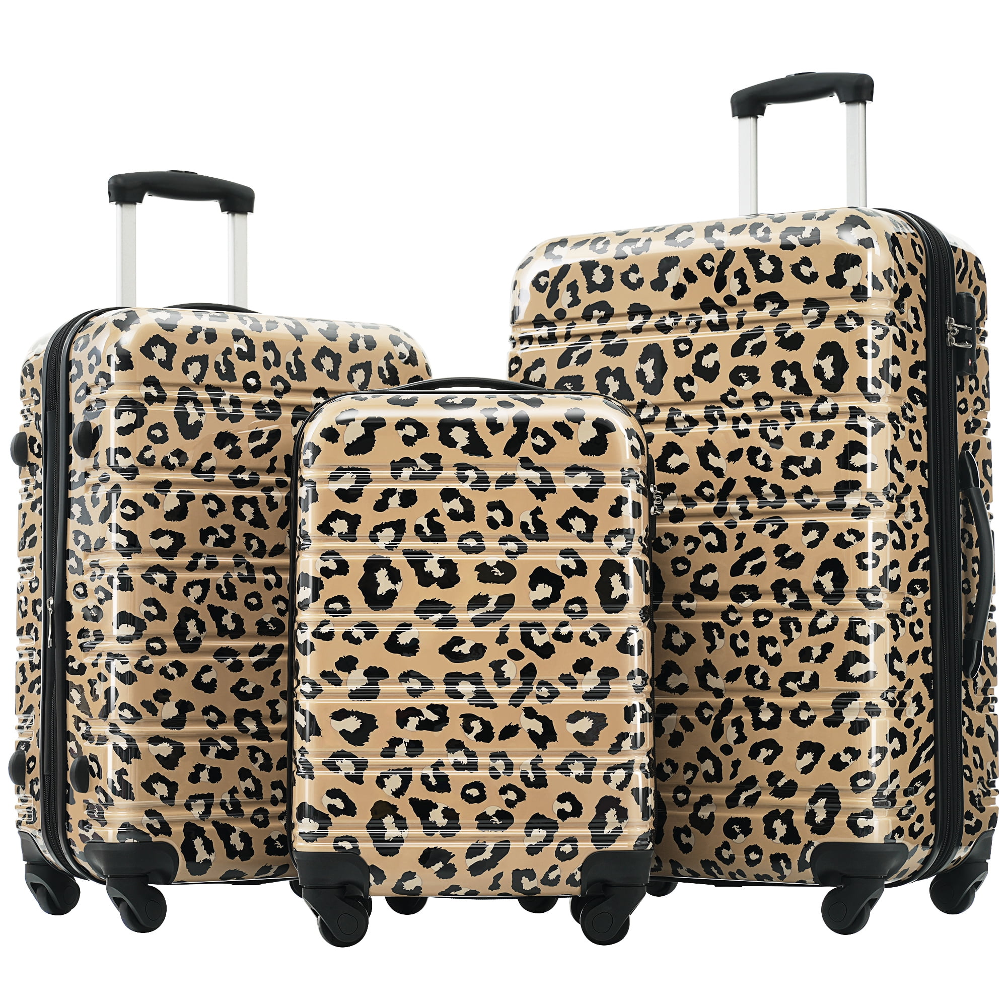 Luggage Sets 3 PCS Hardshell, 20" Carry on Luggage with TSA Lock, 24" Lightweight Checked Luggage, 28" Suitcase Set with Spinner Wheels for Women Men, Brown Leopard