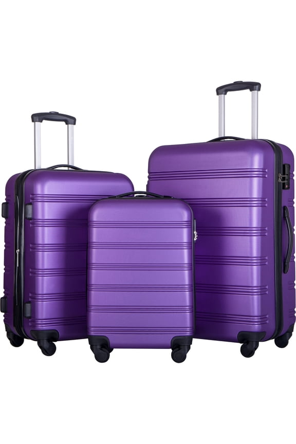 Luggage Sets 3 Piece, 20''24''28'' Hardside Lightweight Suitcase with TSA Lock & Silent 360°Spinner Wheels, Travel Suitcase with Retractable Pull Rod for Business, Travel, Purple