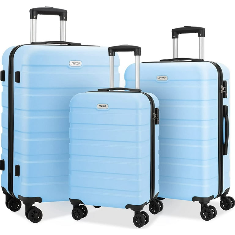 Luggage Sets 3 Piece AnyZip PC ABS Hardside Lightweight Suitcase with 4 Universal Wheels TSA Lock Carry On 20 24 28 Inch Light Blue
