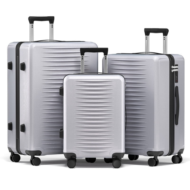 Luggage Sets 3 Piece Carry on Luggage with Spinner Wheels Hardshell Durable Suitcase with TSA Lock 20 24 28 inch Silver