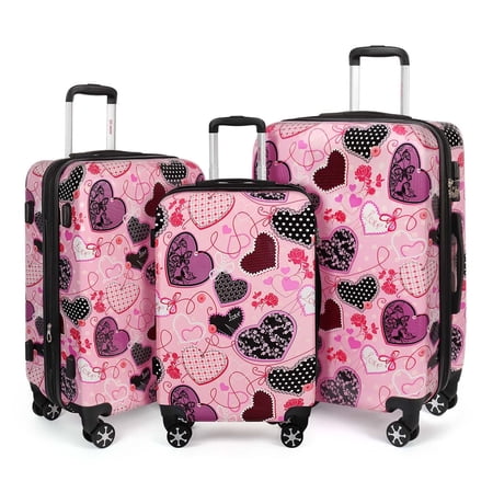 3 Piece Hardside Luggage Set PC Lightweight Expandable Suitcase with Spinner Wheels TSA Lock, 20"/24"/28", Pink, 0028#11