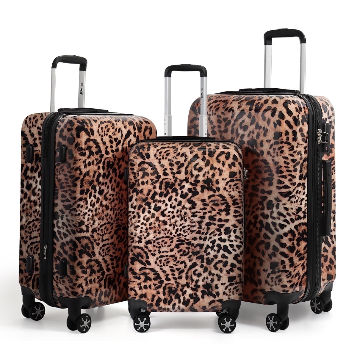 3 Piece Hardside Luggage Set PC Lightweight Expandable Suitcase with Spinner Wheels TSA Lock, 20"/24"/28",  Leopard, 0028#18