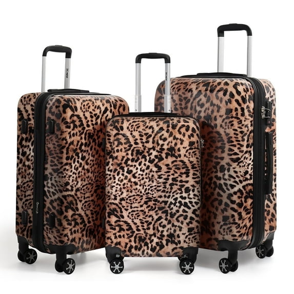 3 Piece Hardside Luggage Set PC Lightweight Expandable Suitcase with Spinner Wheels TSA Lock, 20"/24"/28", Leopard, 0028#18