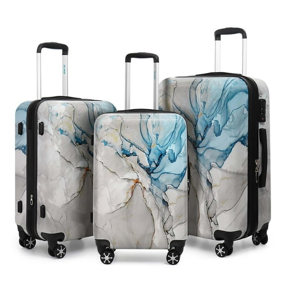 3 Piece Hardside Luggage Set PC Lightweight Expandable Suitcase with Spinner Wheels TSA Lock, 20"/24"/28", White, 0028#19