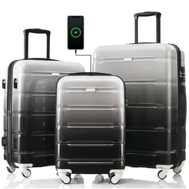 Luggage Sets 3 Piece, Hardside Expandable Suitcase with Spinner Wheels and TSA Lock, Carry On Luggage with USB Port in 20in (20in/24in/28in), Black+Gery