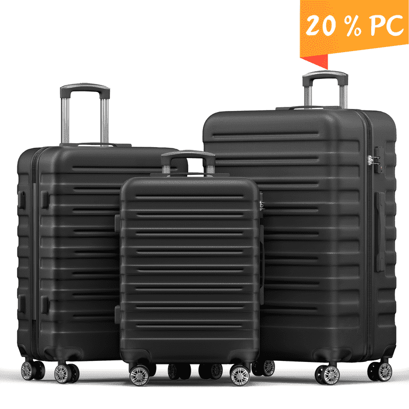 Luggage Sets 3 Piece Hardside with Spinner Wheels 20%PC ABS Suitcase with TSA Lock 20 24 28 inch Carry on Luggage Black