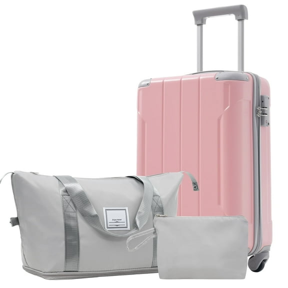 Luggage Sets 3 Piece Lightweight Hardside Rugged Travel Suitcase with Wheels, 22” x 14” x 9” Airline Approved, TSA Lock, Pink Lady