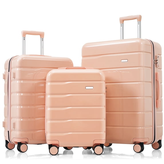 Luggage Sets 3 Piece with Spinner Wheels, Hardshell Travel Suitcase Set with TSA Lock, Hooks, 20" Lightweight Carry on Luggage Set, 24" Checked Luggage Set, 28" Large Luggage Set, Pink