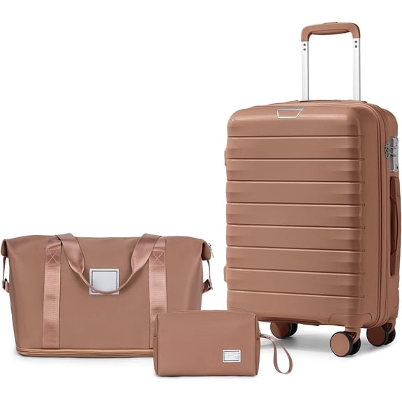 Luggage Sets 3 Piece with Duffel Bag Hardside PP Carry On Suitcase with 360° Spinner Wheels TSA Lock Luggage Sets for Women, Orchid Pink