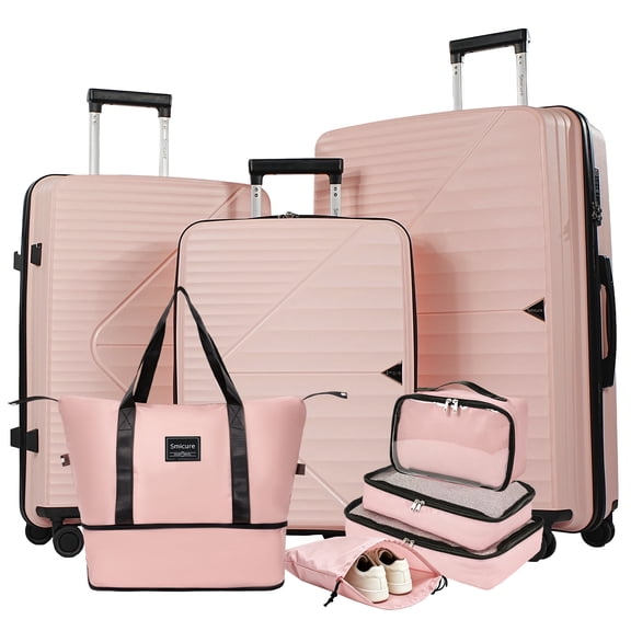 Luggage Sets 3 Piece with Spinner Wheel, Hardside TSA Suitcase Set with Travel Duffle Bag and 4 Packing Cube, Lightweight Travel Luggage for Men and Women, Pink
