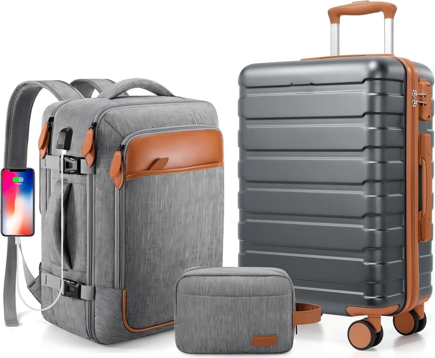 Luggage Sets 3 count with Backpack, 20 Inch Hardshell Carry Luggage