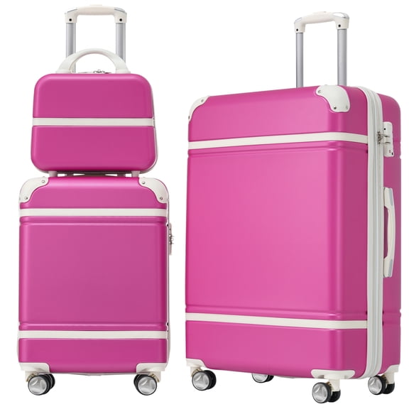 Luggage Sets 3 pcs, Suitcase with TSA Lock and Spinner Wheels, Carry on Luggages for Travel,20"+24" Luggages and Cosmetic Case, Pink