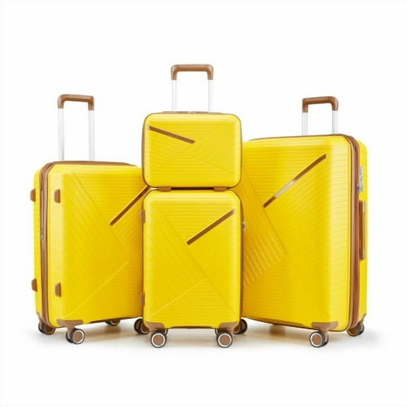 Luggage Sets 4 Pcs Expandable Suitcase Set with TSA Lock Spinner Wheels, PP Hardshell Travel Luggage Sets with Cosmetic Case, Yellow