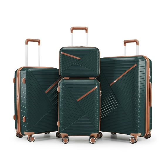 Luggage Sets 4 Piece(14/20/24/28), Expandable Lightweight Suitcase with 4 Double 360 Degrees Mute Spinner Wheels, PP Materials Durable Travel Luggage with TSA Lock, Army Green