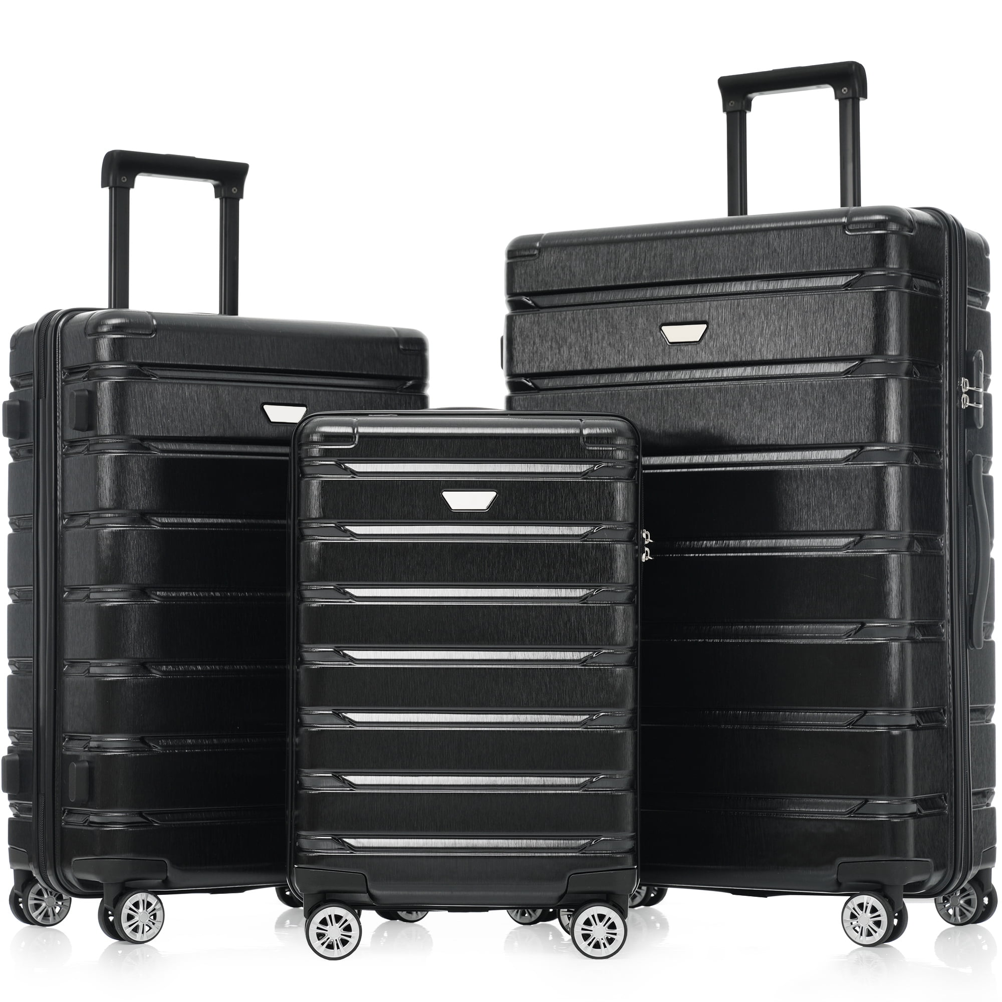 20" Carry on Luggage Set, 24" Hardshell Checked Luggage, 28" Large Travel Suitcase Set with Spinner Wheels for Men Women, Black