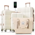 thumbnail image 1 of Luggage Sets 4 Piece, 20-inch with USB Port, Expandable ABS Durable Suitcase with Travel Bag, Cup Holder, ABS Hard Shell Luggage with Spinner Wheels, beige, 1 of 9